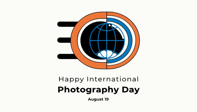 International Photography Day, photography logo, camera icon, celebration design, vector graphics