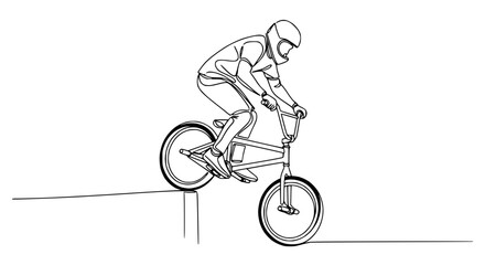 Naklejka premium BMX rider performing trick on edge of ramp, continuous line drawing