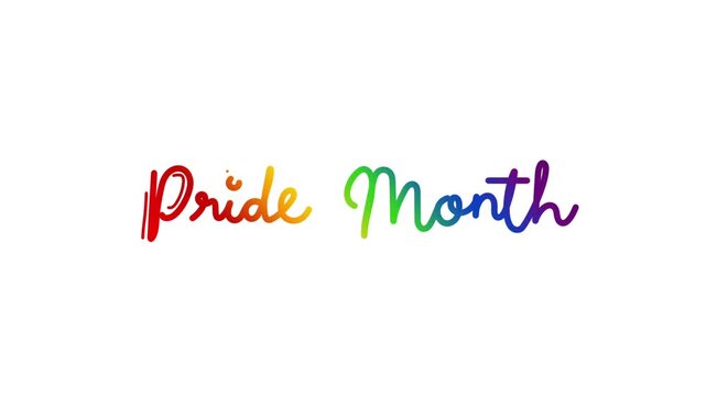 Pride month One line continuous animated typography intro outro animation video, hand drawn calligraphy lettering monoline vintage text  hand drawing rainbow type on white background bg backdrop campa