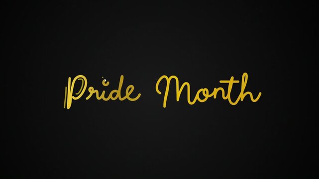 Pride month One line continuous animated typography intro outro animation video, hand drawn calligraphy lettering monoline vintage text  hand drawing golden type on black background bg backdrop campai