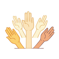 Fototapeta premium Flat design illustration of raised hands in different skin tones