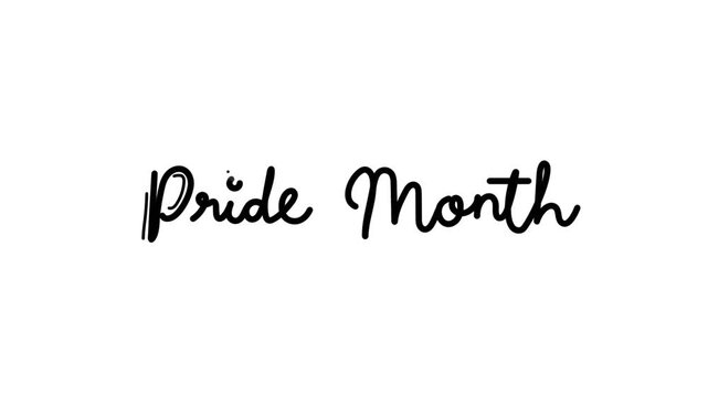 Pride month One line continuous animated typography intro outro animation video, hand drawn calligraphy lettering monoline vintage text  hand drawing black type on white background bg backdrop campaig