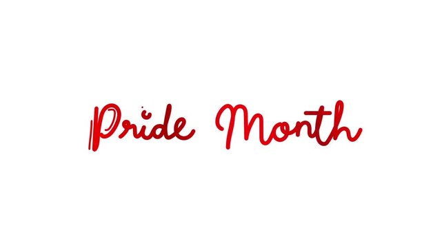 Pride month One line continuous animated typography intro outro animation video, hand drawn calligraphy lettering monoline vintage text  hand drawing red type on white background bg backdrop campaign
