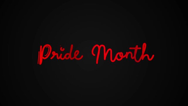 Pride month One line continuous animated typography intro outro animation video, hand drawn calligraphy lettering monoline vintage text  hand drawing red type on black background bg backdrop campaign
