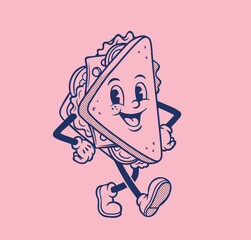 Retro sandwich mascot character line art © Lola