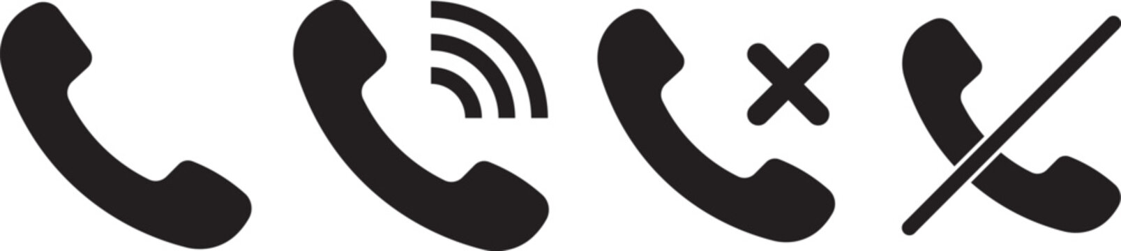phone call and mobile communication line icons set, telephone incoming outgoing missed call voice mail mute silent ring smartphone message chat and contact vector outline icon. Phone icons collection