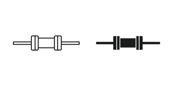 Electronic resistor component in outline and solid black isolated on white background for technology concepts