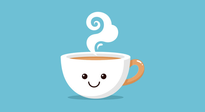 Minimalist cute white coffee cup with steam icon.
