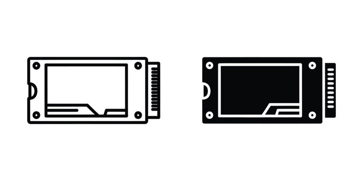 Solid State Drive outline and filled icon on white background for technology concept