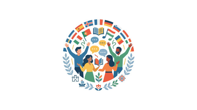 Diverse People Celebrate Global Communication and Languages