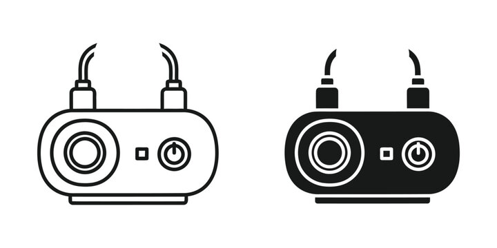 Compact portable audio recorder device in outline and solid black silhouette on white background