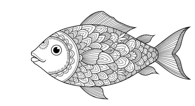 Patterned tropical fish side profile line art