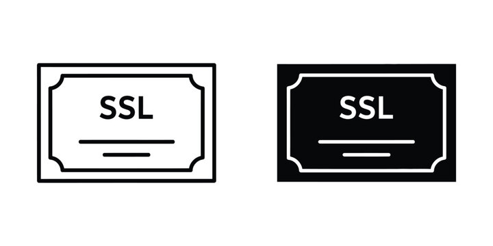 Secure Sockets Layer certificate icon in outline and solid fill on white background for web security concept