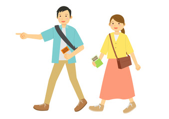 Fototapeta premium 夏に外出をする男女のイラストのセット