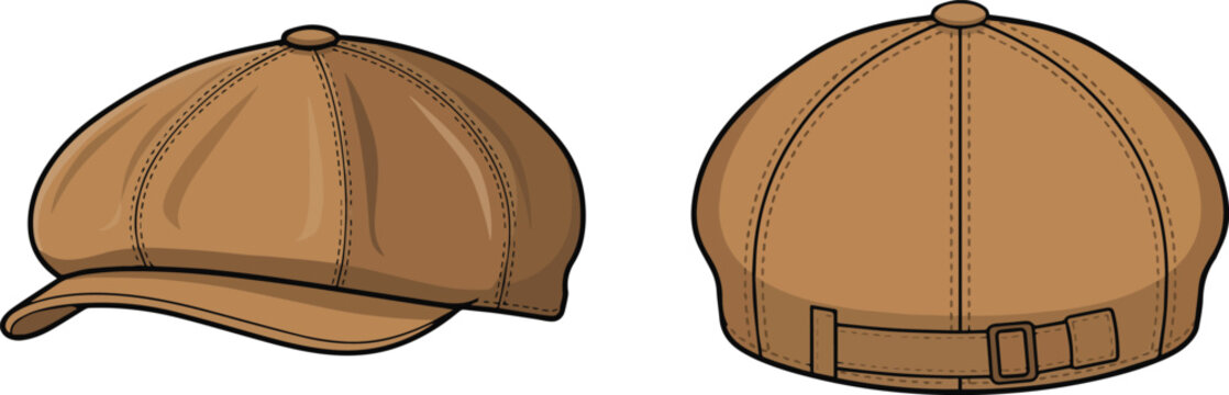 Brown baseball cap front and back view isolated on white background
