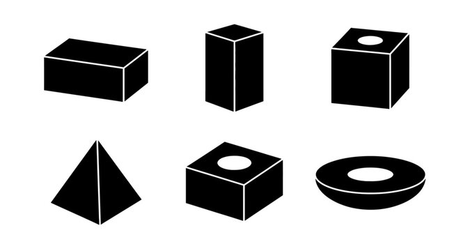 Geometric shapes collection silhouette on transparent background