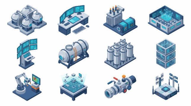 Isometric Industrial Technology and Manufacturing Elements Collection.