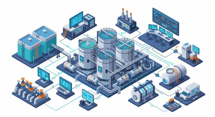 Fototapeta premium Modern industrial factory complex with advanced technology and automation systems.