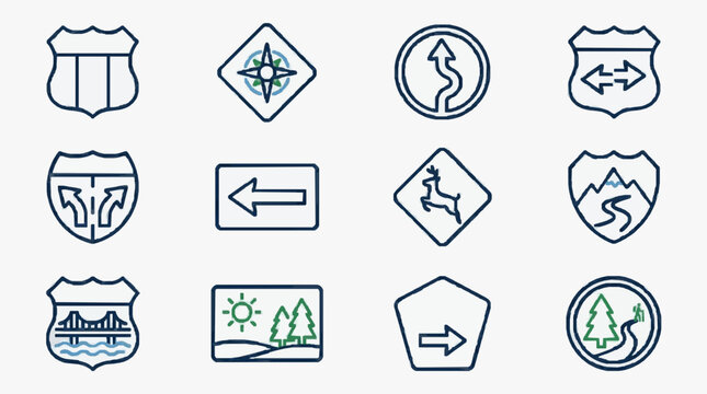Sleek Minimalist Road and Adventure Directional Icon Set for Navigation and Travel Guidance with high professional line art symbols for modern creative design and digital branding projects