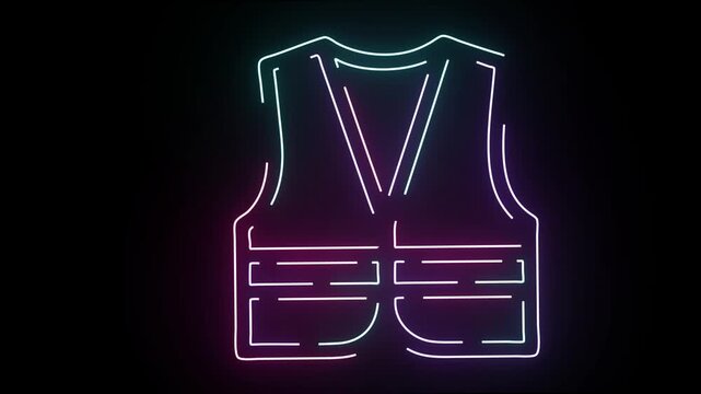 Neon Vest Outline Animation Featuring Glowing Light Effects with Radiant Blue and Purple Colors on a Deep Black Background for Modern Industrial Safety Concept Design Graphic Elements and Motion Graph
