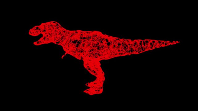 A colossal TRex dinosaur. Wireframe low poly mesh. Available in FullHD and 4K video