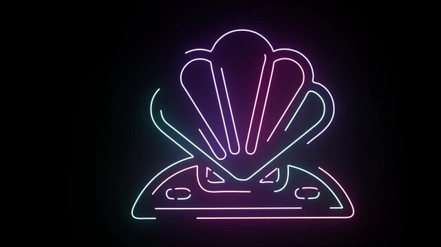 Abstract Glowing Neon Shell Outline Graphic Design Feature Illustrating Vibrant Light Lines Set Against A Deep Black Background Creating A Modern Digital Artistic Symbol Of Coastal Marine Life Element