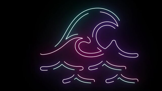 Abstract Ocean Wave Vector Graphic Icon Featuring Vibrant Neon Gradient Lines Against A Dark Black Background For Modern Digital Designs And Tech Styled Motion Graphics Projects With Glowing Aesthetic