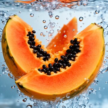 papaya, asimina, fruta, alimento, tropical, fresco, aislada, anaranjada, salubre, madura, cortar, a medias, exoticas, bombones, blanco, semilla, lonja, jugosa, postre, dieta, delicioso, sliced, apetit
