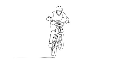 Naklejka premium BMX Rider Doing a Wheelie, One Line Drawing, Sport Action