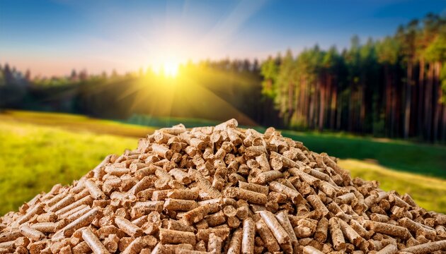 close up of pile of pellets wood pellet production in the forest