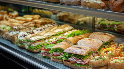 Obraz premium Fresh deli sandwiches displaying a delicious meal selection