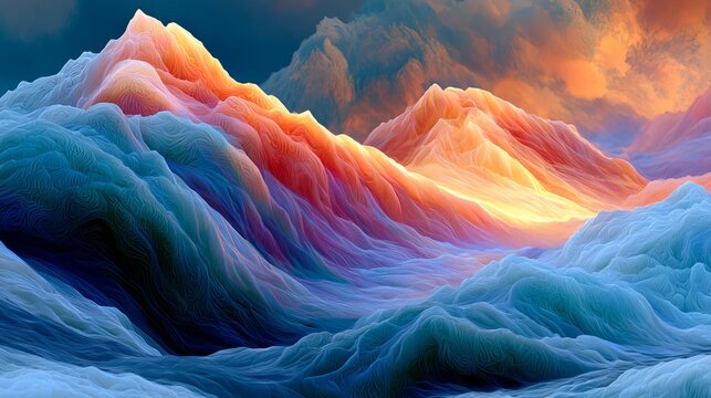 Dreamlike Colorful Mountain Range at Sunrise.