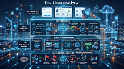 Fototapeta premium Smart Insurance System Integrating AI for Risk and Claims Automation
