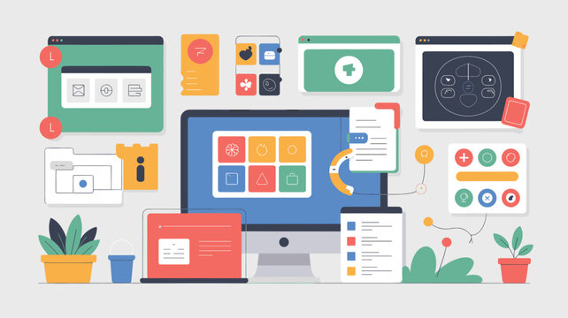 Modern Flat Design Web Development and Digital Marketing Illustration