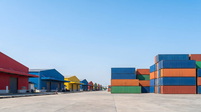 Containers and warehouses in freight yard