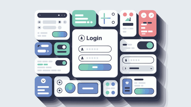 Modern UI UX Login Form and Interface Elements Vector Set