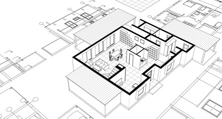 Fototapeta premium residential house architectural sketch 3d illustration