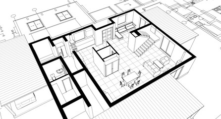 Fototapeta premium residential house architectural sketch 3d illustration