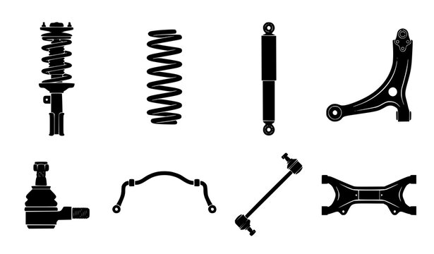 Automotive Suspension Components Black Silhouette Collection for Vehicle Repair and Engineering