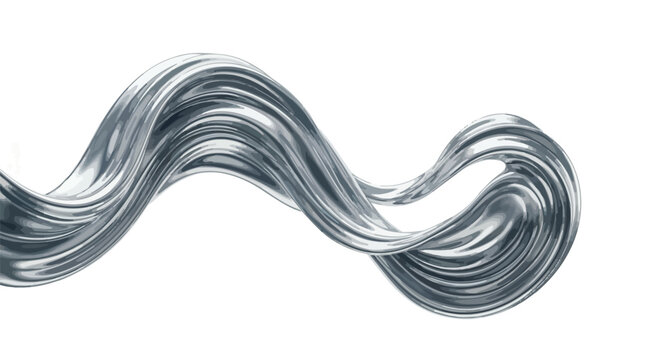 Elegant silver liquid wave vector illustration featuring a smooth flowing metallic ribbon on white background