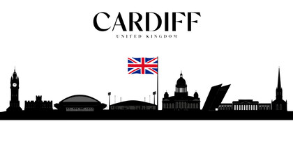 Fototapeta premium Vector illustration of Cardiff skyline in black silhouette, with 