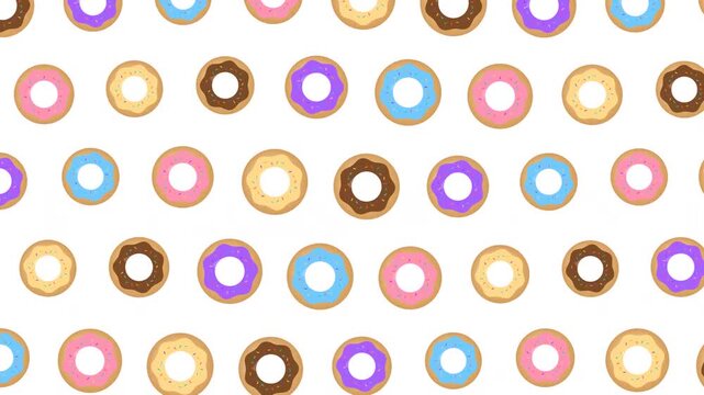 Colorful Glazed Donut Pattern Background with Assorted Frosting
