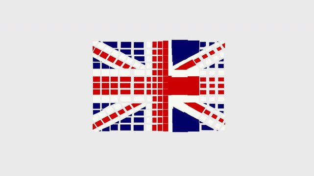 United Kingdom Flag Animation, Waving UK Union Jack Flag in Cute Pixel Art Hybrid Mosaic Block Style, 2D Vector Motion Graphic On Transparent Alpha Channel, National Day Video Asset, 4K 60fps