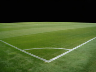 Obraz premium Green Grass Soccer Field Corner Marking with Professional Turf and White Boundary Lines for Athletic Stadium Sports Events