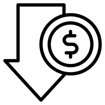 money decrease Icon, Line style icon vector illustration, Suitable for website, mobile app, print, presentation, infographic and any other project.