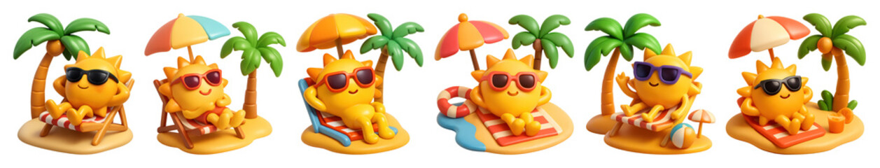 Fototapeta premium PNG Sunny characters enjoying beach vibes on transparent background