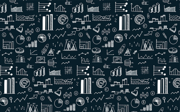 business infographic economic doodle hand drawn financial chart seamless pattern