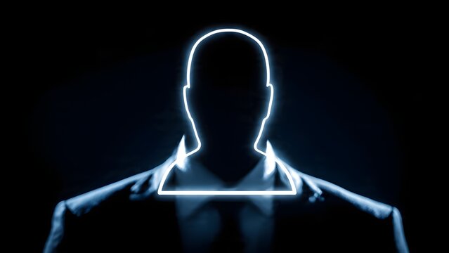 Abstract Representation of a Person in Silhouette with Geometric Neon Light Forming Triangle Outline Around Head and Shoulders Giving Futuristic Mysterious Futuristic Identity Concept