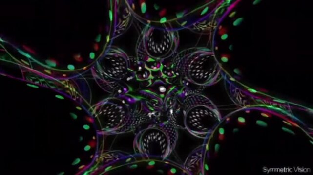 A visualization of an endless tunnel with a circular fractal pattern resembling an octopus or alien creature at its center. 