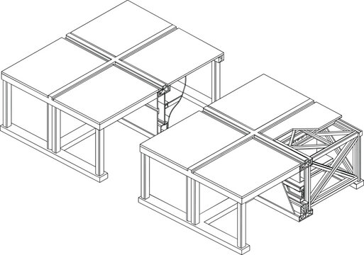 Modular building construction platform technical engineering framework isometric blueprint blueprint line art vector illustration sketch